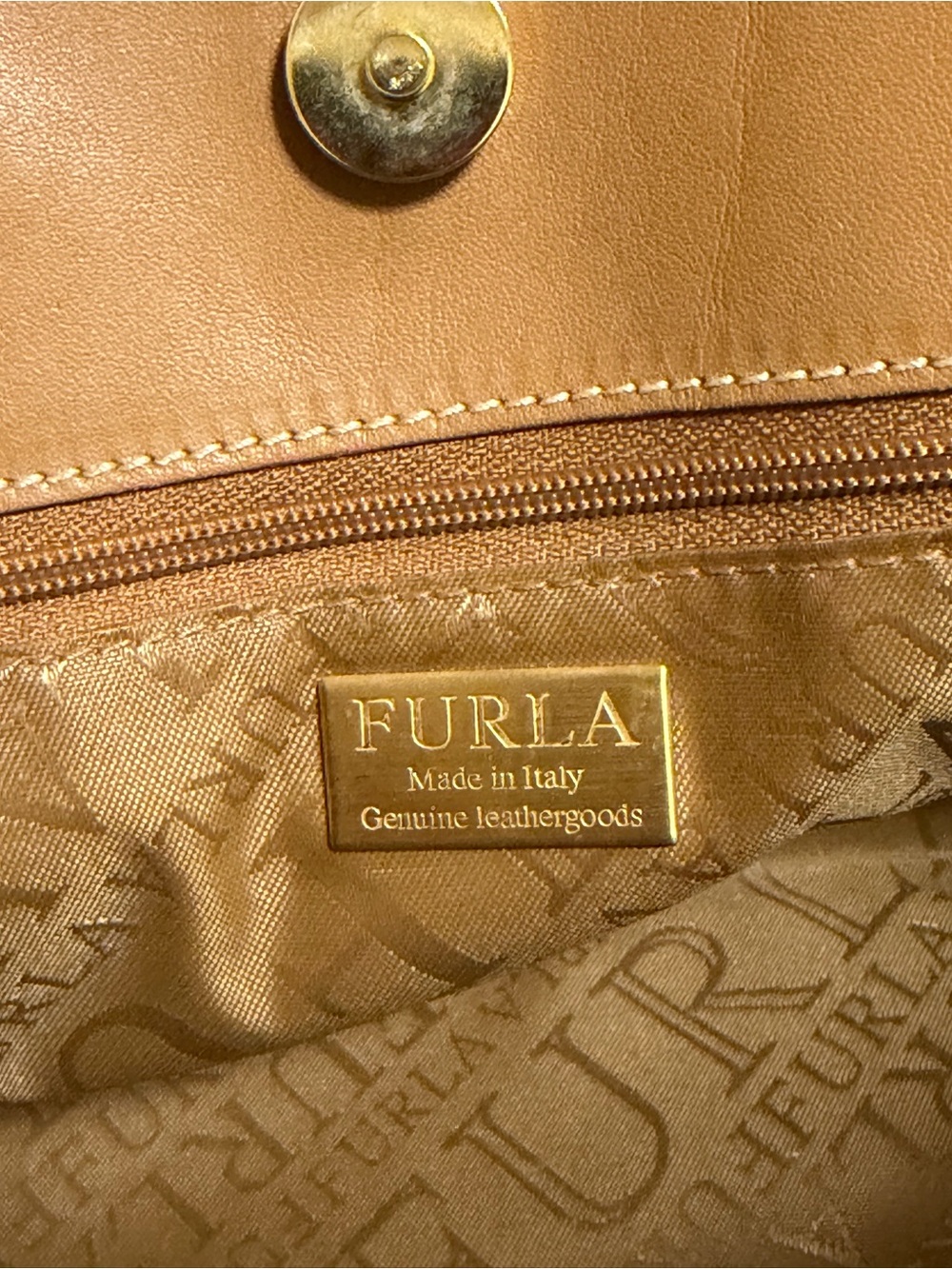 Furla Classic Tan Leather Tote Bag, tan with pink accent, excellent condition - Picture 14 of 15